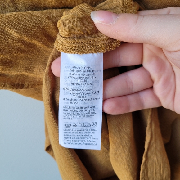 Madewell Linen Blend Mustard Wrap Cropped Blouse Size Small - Picture 14 of 16